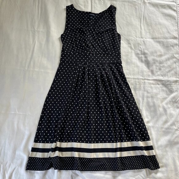 Lands' End Navy Blue White Polka Dot Sleeveless Summer Dress | Size S (6-8) - Picture 1 of 6